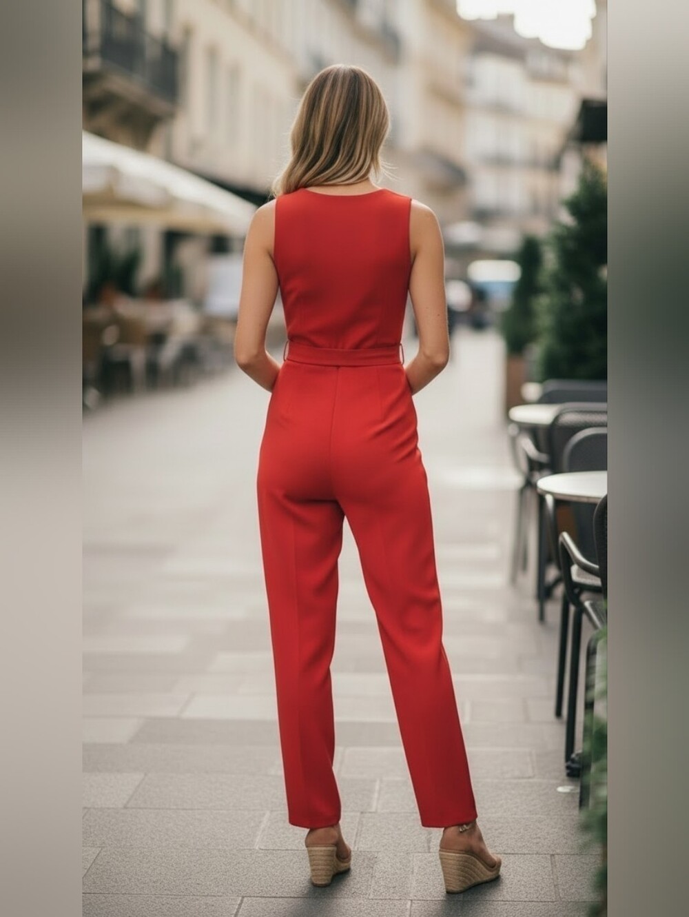 Sam Edelman Red Sleeveless Jumpsuit Women's Size 4 | Tie Waist Wide Leg Pockets - Picture 2 of 7